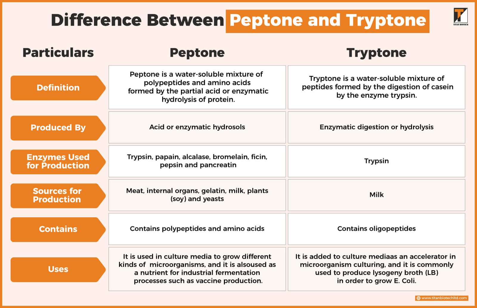 Difference Between Peptone and Tryptone